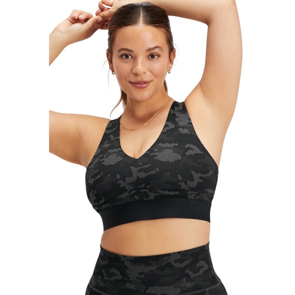 NWT Fabletics All Day Every Day Bra Black Camo Seamless Crop Sports Bra Womens M